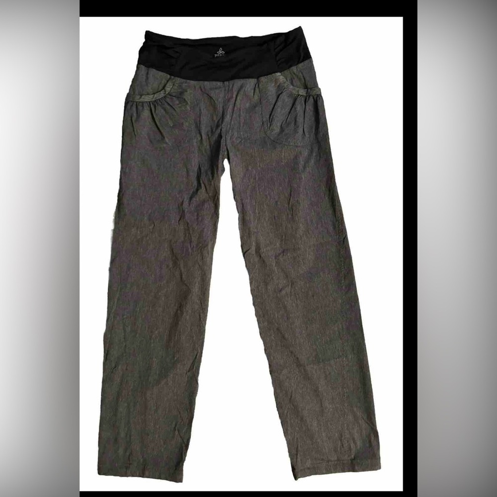 Prana Womens Summit Capri Causal Pull On Hiking Stretch Pants Size XL Gray/Black